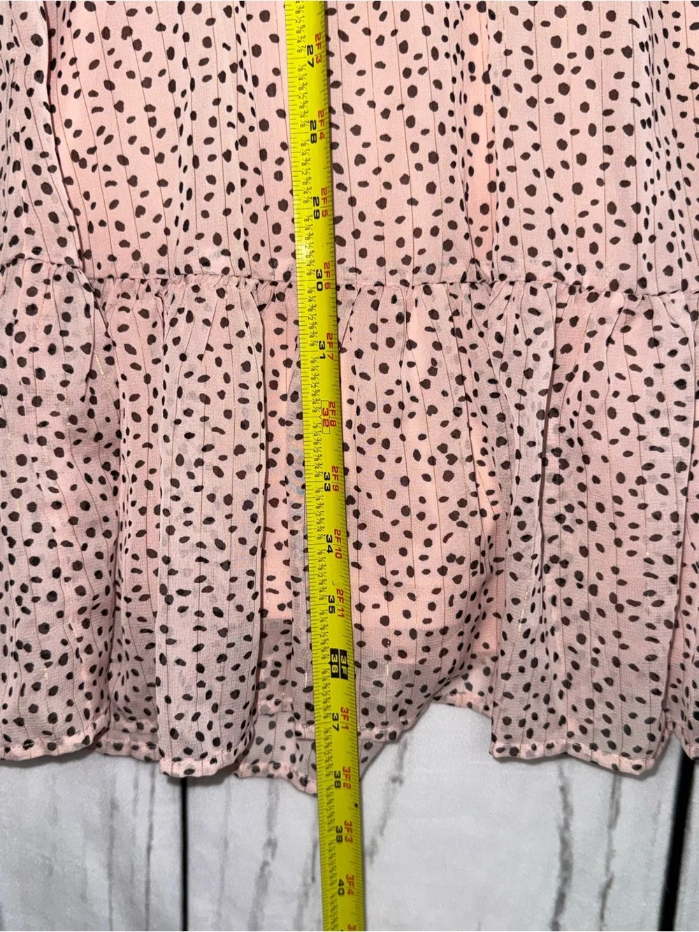 Reserved Blush Pink Ruffle Dotted Mini Dress Sheer Sleeve Small